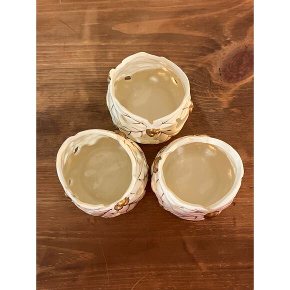 Set of 3 Ceramic Leaf Tealight Candle Holders Cream Gold Cutout Autumn Decor - Picture 5 of 7